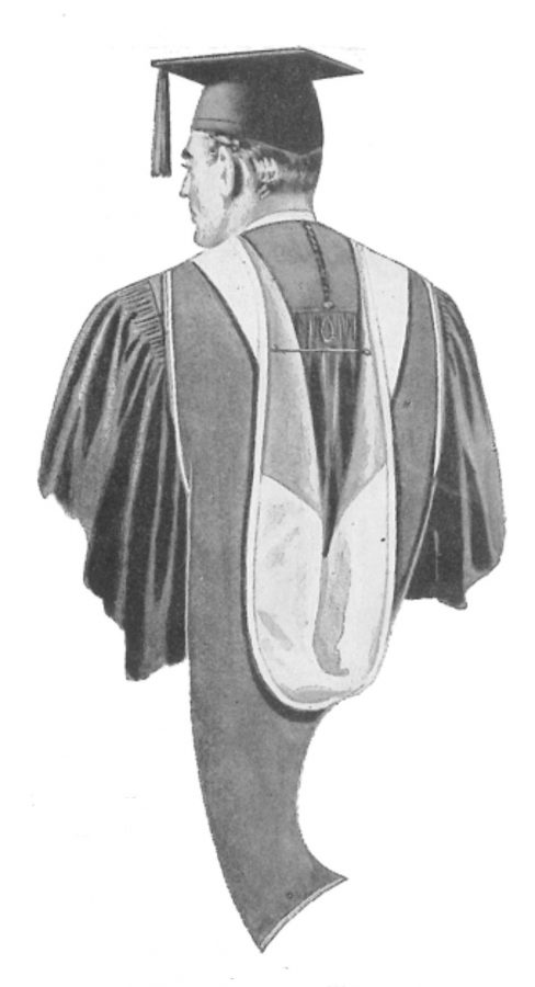 A painting from a 1958 Bentley & Simon brochure that illustrates how a master's hood with this type of lining pattern would have appeared.