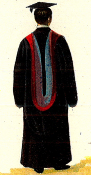 A 1902 lithograph by the Intercollegiate Bureau of Academic Costume illustrating the lining of a Doctor of Divinity hood from Yale University.