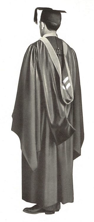 A photograph from a c.1905 Cotrell & Leonard catalogue that has been altered to illustrate a bachelor's hood lined with two chevrons.