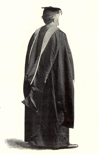 A photograph from an 1895 Cotrell & Leonard catalogue that illustrated a master's hood with a dark-colored lining.