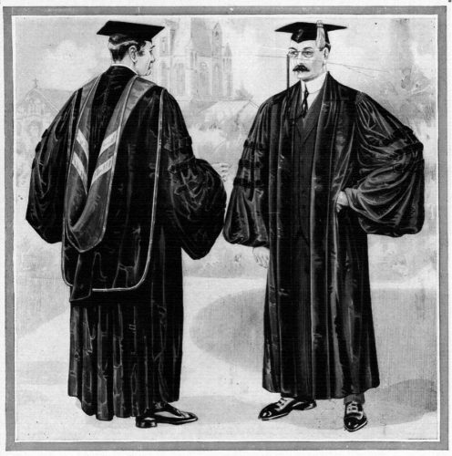 An illustration of a doctoral hood lining with two chevrons from a 1932 catalogue by the E.R. Moore Company.