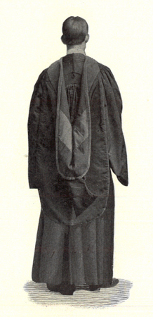 A doctoral hood lining with a single chevron in a Cotrell & Leonard catalogue from 1898.