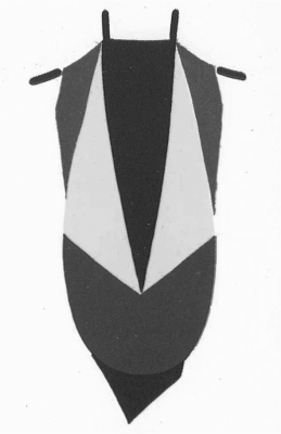 A diagram from Kevin Sheard's Academic Heraldry in America (1962) illustrating a hood with two colors divided per chevron.