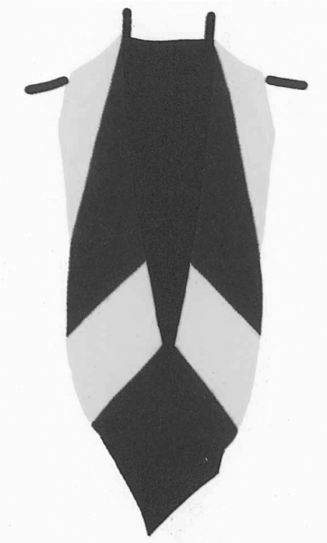 A diagram illustrating a hood lined with a reversed chevron from Academic Heraldry in America (1962) by Kevin Sheard.