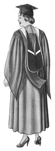 An illustration from a c.1965 Cotrell & Leonard catalogue that has been altered to depict a bachelor's hood lined with a thin chevron.