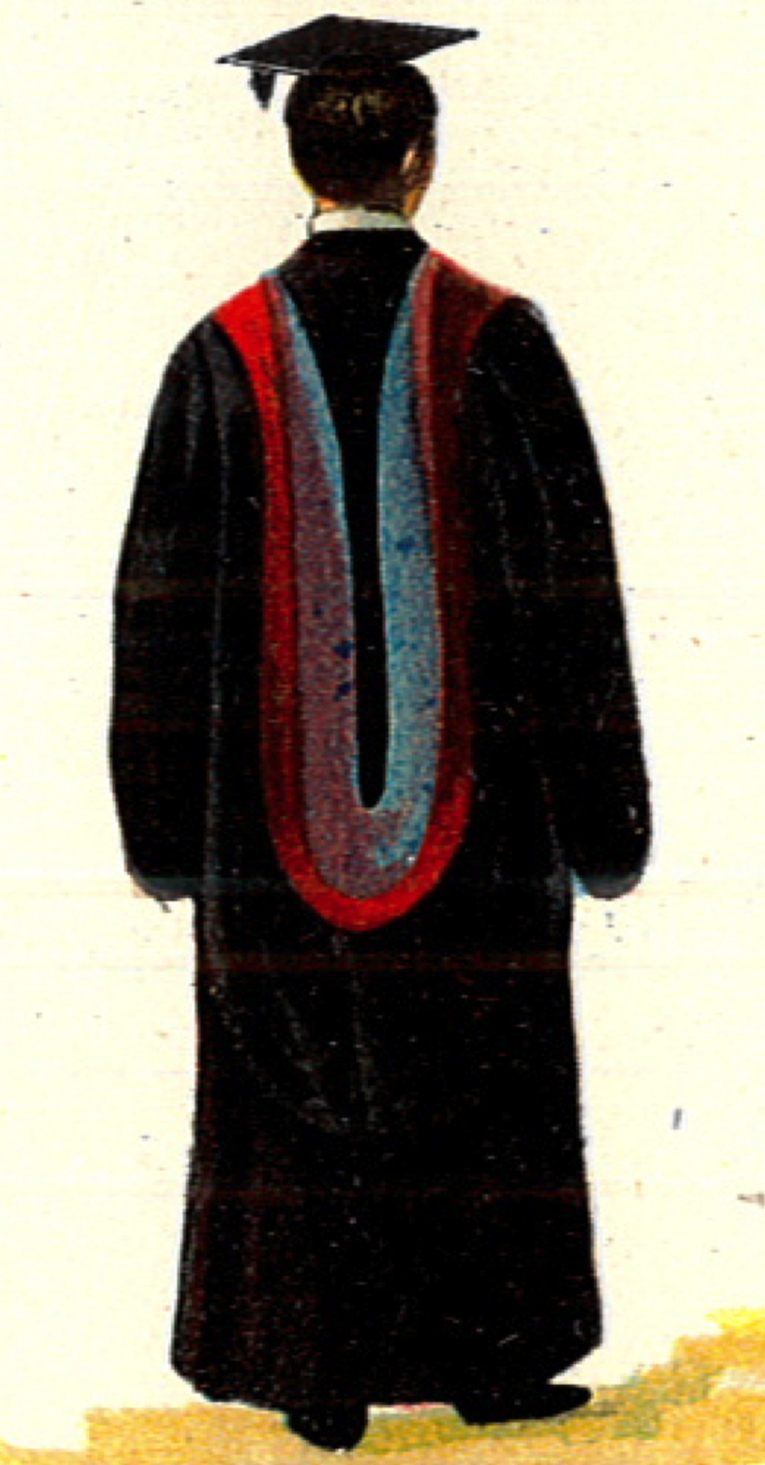 A 1902 lithograph by the Intercollegiate Bureau of Academic Costume illustrating the lining of a Doctor of Divinity hood from Yale University.